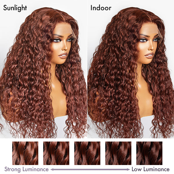 Casual Reddish Brown Curly 5x5 Closure Lace Glueless Mid Part Long Curly Wig 100% Human Hair