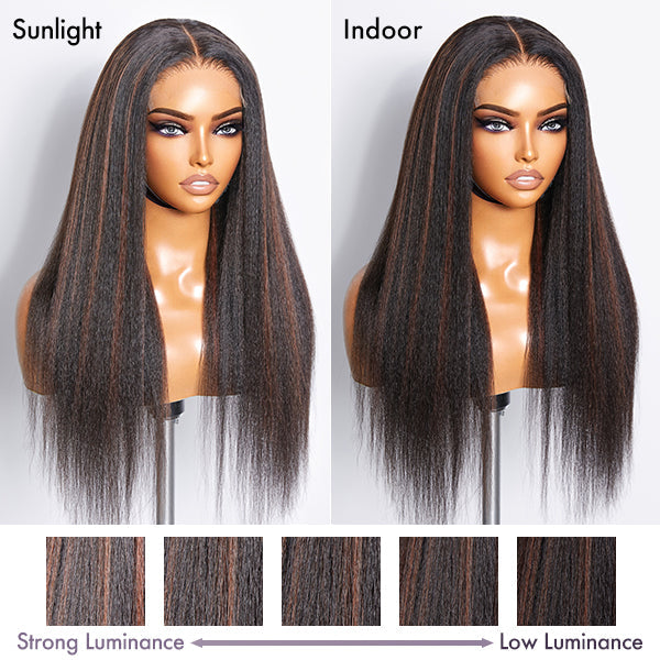 Highlight Kinky Straight Mid Part Glueless 5x5 Closure Undetectable HD Lace Wig