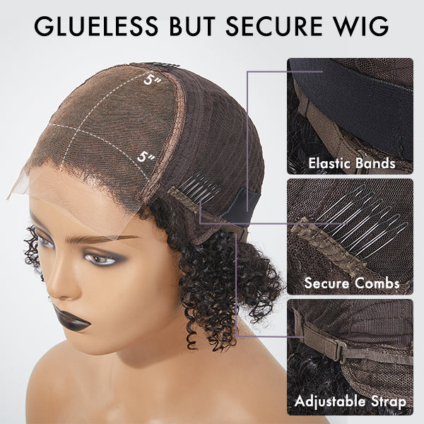 1 SEC INSTALL WIG | Gorgeous Natural Black Loose Wave 5x5 Closure Lace Glueless Short Wig 100% Human Hair | Large & Small Cap Size