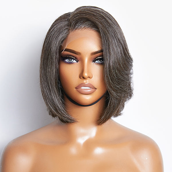 Limited Design | Salt & Pepper Side Part Bob Style Glueless 4x4 Closure Lace Wig