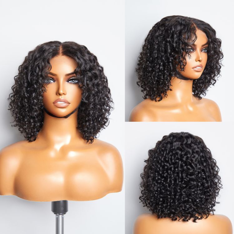 Face-Framing Layered Cut Bouncy Water Wave Glueless 4x4 Closure Lace Long Curly Wig with Bangs