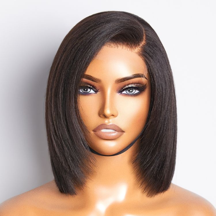 Layered Cut Yaki Straight Left C Part Glueless Minimalist HD Lace Bob Wig Ready to Go