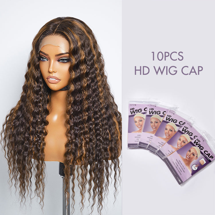 Boho-Chic | Chestnut Brown Highlights Bohemian Curly 5×5 Closure Lace Glueless Mid Part Long Curly Wig