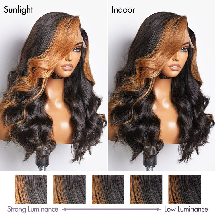 Copper Highlights Loose Body Wave Glueless 5x5 Closure Lace Wig Face-Framing