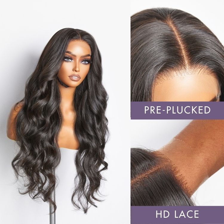 Luvme Hair 180% Density | Natural Black Loose Body Wave 5x5 Closure HD Lace Glueless Mid Part Long Wig | Large & Small Cap Size