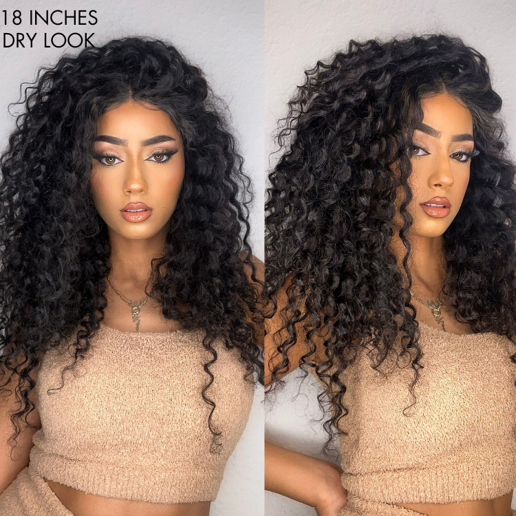 Deep Wave 4x4 Closure Lace Glueless Mid Part Long Curly Wig 100% Human Hair