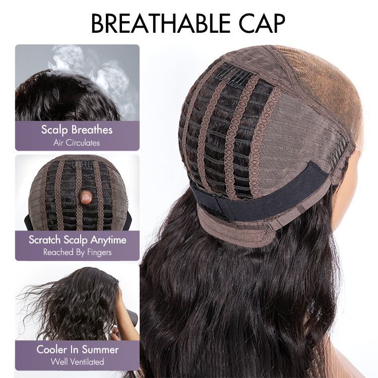 Swoop Bangs Breathable Cap Deep Left C Part Silky Straight Glueless 5x5 Closure Lace Wig