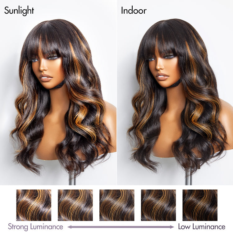 Loose Wave 5x5 Closure Lace Glueless Long Wig with Cute Bangs 100% Human Hair | Face-Framing