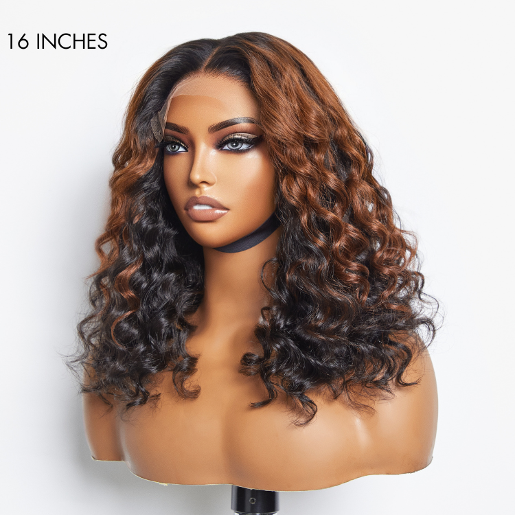 Classic and Chic Peekaboo Ombre Brown Loose Water Wave Glueless 5x5 Closure Lace Long Curly Wig