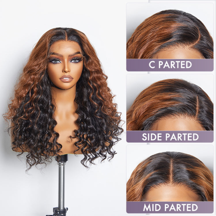 Classic and Chic Peekaboo Ombre Brown Loose Water Wave Glueless 5x5 Closure Lace Long Curly Wig