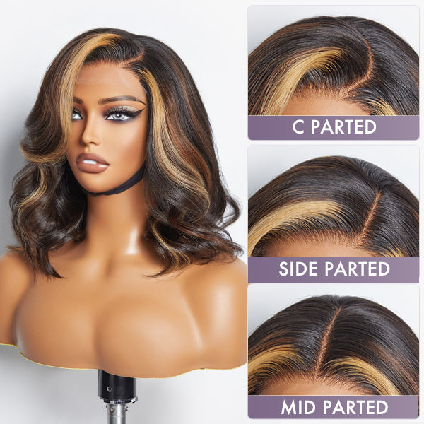 Limited Design | Brown Blonde Combo Highlight Loose Wave Glueless 5x5 Closure HD Lace Bob Wig