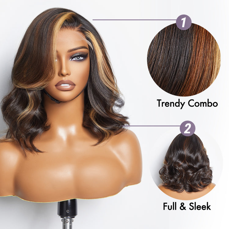 Limited Design | Brown Blonde Combo Highlight Loose Wave Glueless 5x5 Closure HD Lace Bob Wig