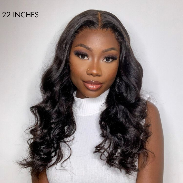 Luvme Hair 180% Density | Natural Black Loose Body Wave 5x5 Closure HD Lace Glueless Mid Part Long Wig | Large & Small Cap Size