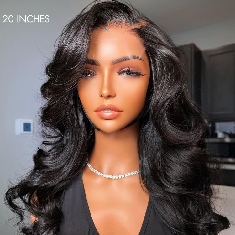 Luvme Hair 180% Density | Natural Black Loose Body Wave 5x5 Closure HD Lace Glueless Mid Part Long Wig | Large & Small Cap Size