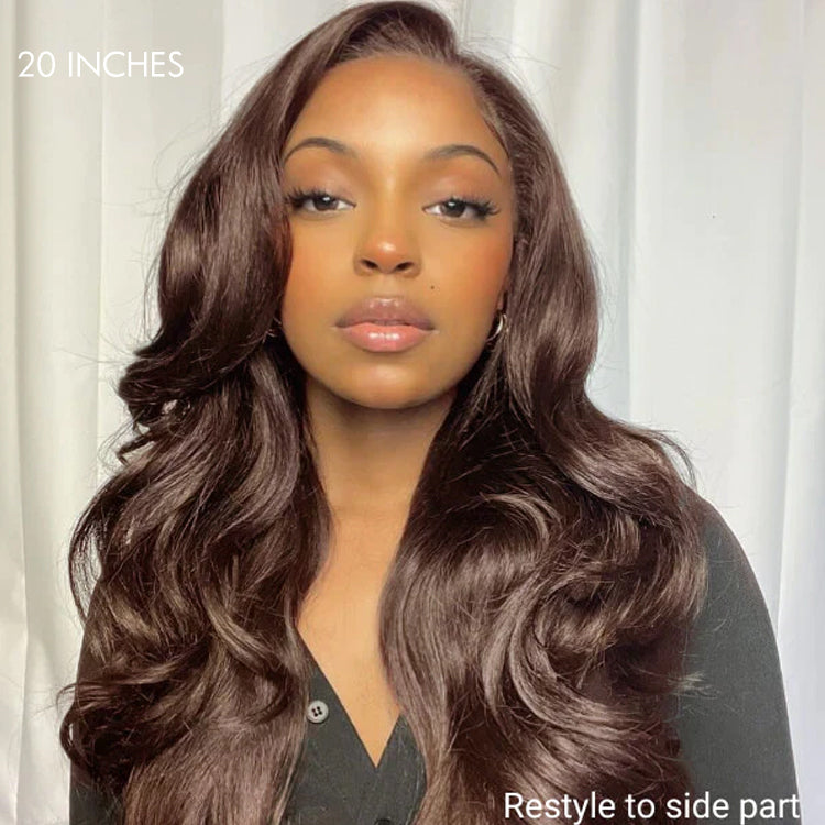 Chestnut Brown Loose Wave 5x5 Closure Lace Glueless Long Mid Part Long Wig 100% Human Hair