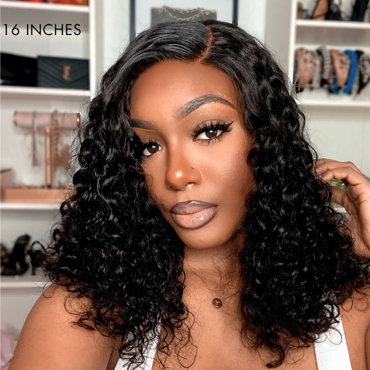 Shoulder-length Pre-plucked Black / Chesnut Brown Glueless Bouncy Curls Minimalist Undetectable HD Lace Long Wig 100% Human Hair