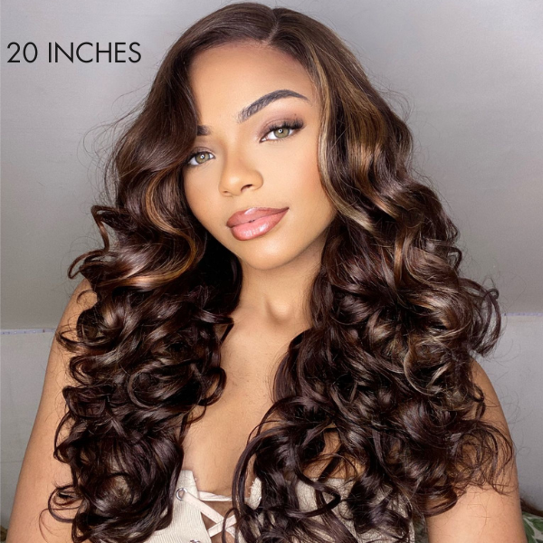 Beyon-Inspired | Blonde Brown Highlight Water Loose Wave 5x5 Closure Lace C Part Long Wig 100% Human Hair