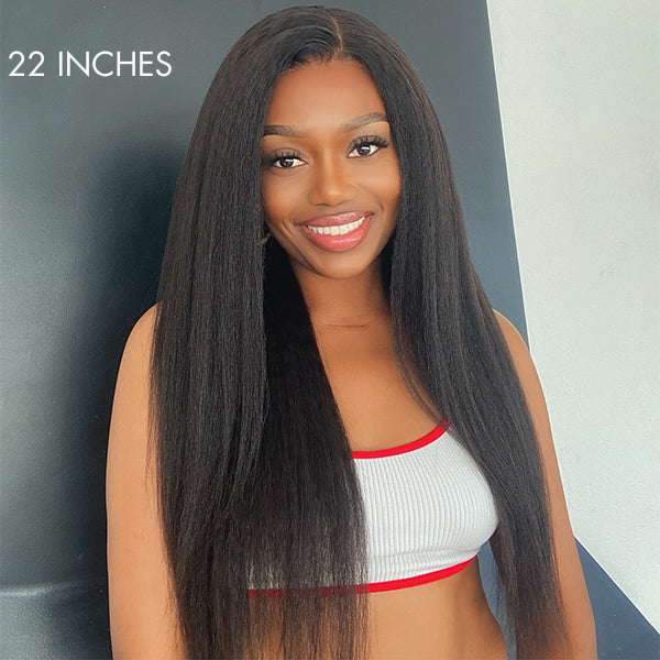 Natural Kinky Straight Glueless 5x5 Closure / 13x4 Frontal HD Lace Long Wig 100% Human Hair