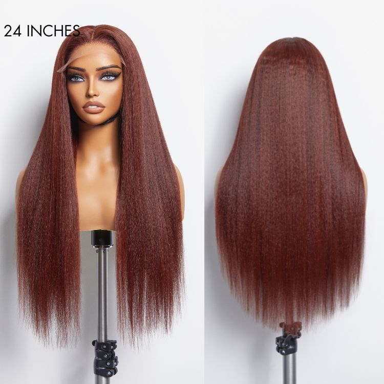 Luvme Hair Realistic Reddish Brown Kinky Straight Glueless 5x5 Closure Lace Wig for All Skin Tones