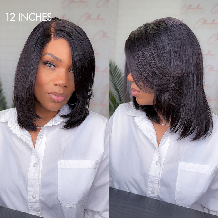 Shaggy Layered Cut Glueless 4x4 Closure Wig with Side-swept Bangs 100% Human Hair