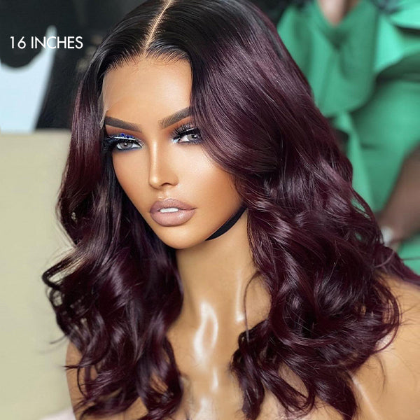 Chic Dark Burgundy 99J Body Wave 5x5 Closure Lace Glueless Wig 100% Human Hair