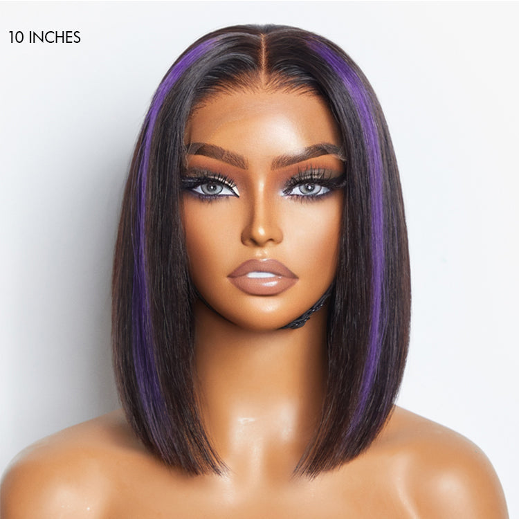 Limited Design | Purple Highlights Glueless 5x5 Closure HD Lace Bob Wig