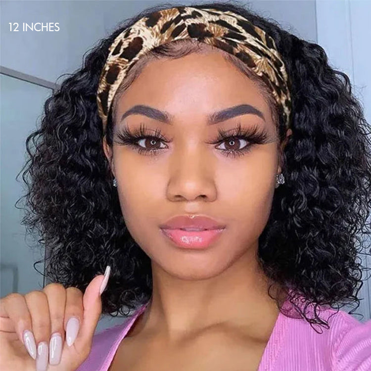 Summer Style Glueless Deep Wave Bob Headband Wig 100% Human Hair (Get Free Trendy Headbands)