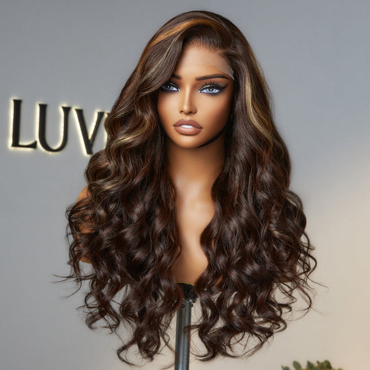 Beyon-Inspired | Blonde Brown Highlight Water Loose Wave 5x5 Closure Lace C Part Long Wig 100% Human Hair