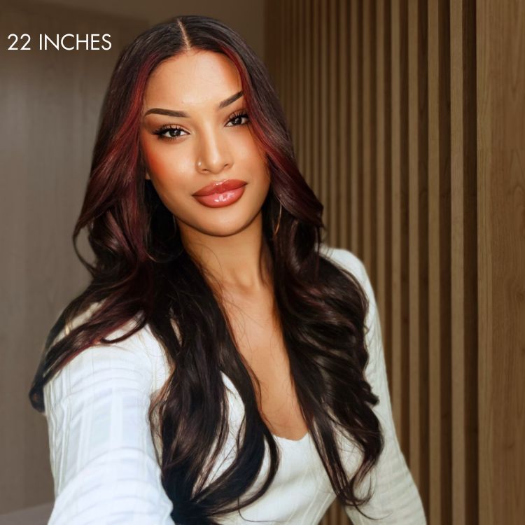 Luvme Hair 180% Density | Elegant Burgundy Highlight Layered Cut Loose Body Wave 5x5 Closure Undetectable HD Lace Wig