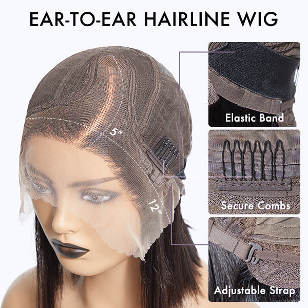 PreMax Wigs | Ombre Blonde Highlight Silky Straight Glueless Ear-to-ear Lace Bob Wig 100% Human Hair