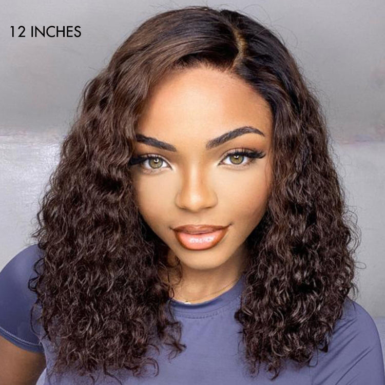 Ombre Brown Funmi Curly 5x5 Closure HD Lace Glueless Side Part Short Wig 100% Human Hair