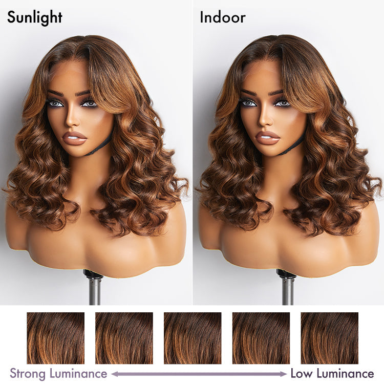 Elegant Brown Ombre Loose Wave Minimalist HD Lace Glueless Short Wig 100% Human Hair