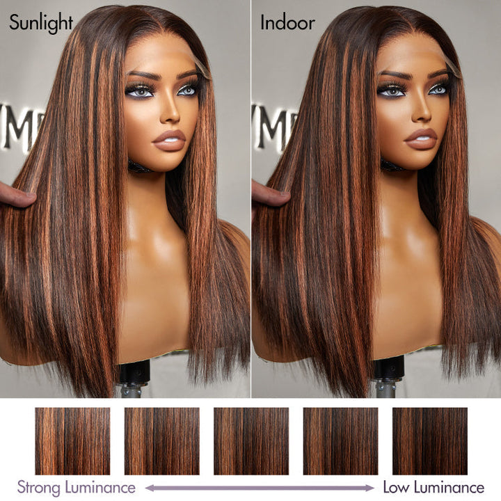 Classic Copper Ombre Highlights Silky Straight Glueless 5x5 Closure Lace Wig