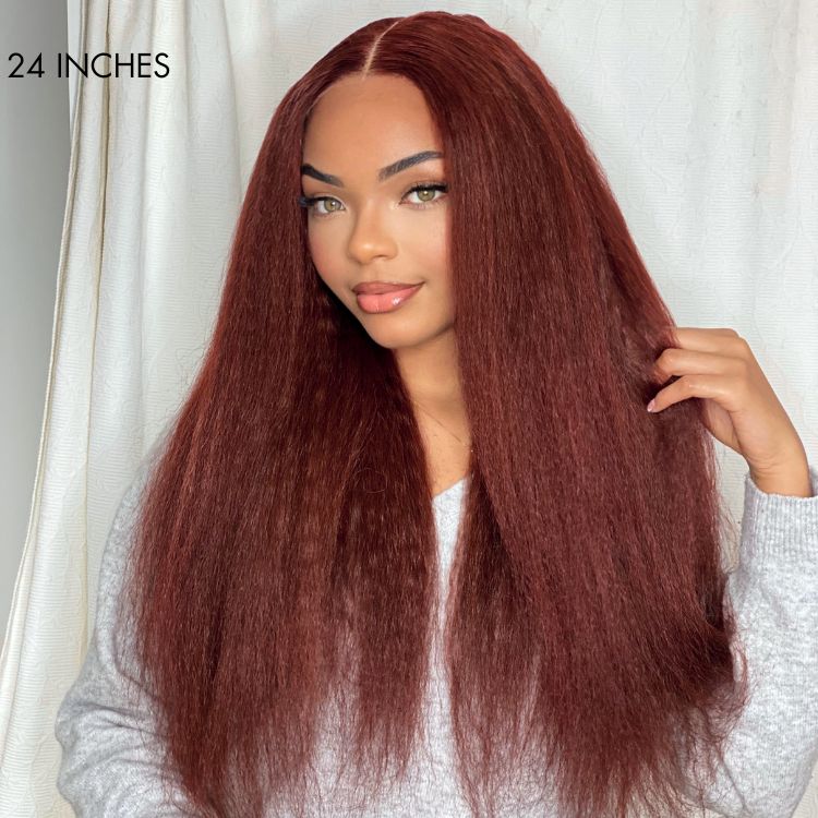 Luvme Hair Realistic Reddish Brown Kinky Straight Glueless 5x5 Closure Lace Wig for All Skin Tones