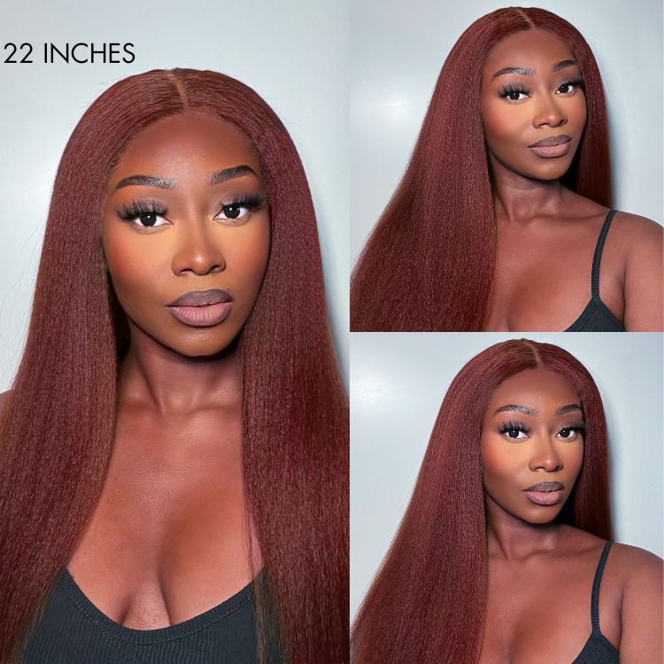 Luvme Hair Realistic Reddish Brown Kinky Straight Glueless 5x5 Closure Lace Wig for All Skin Tones