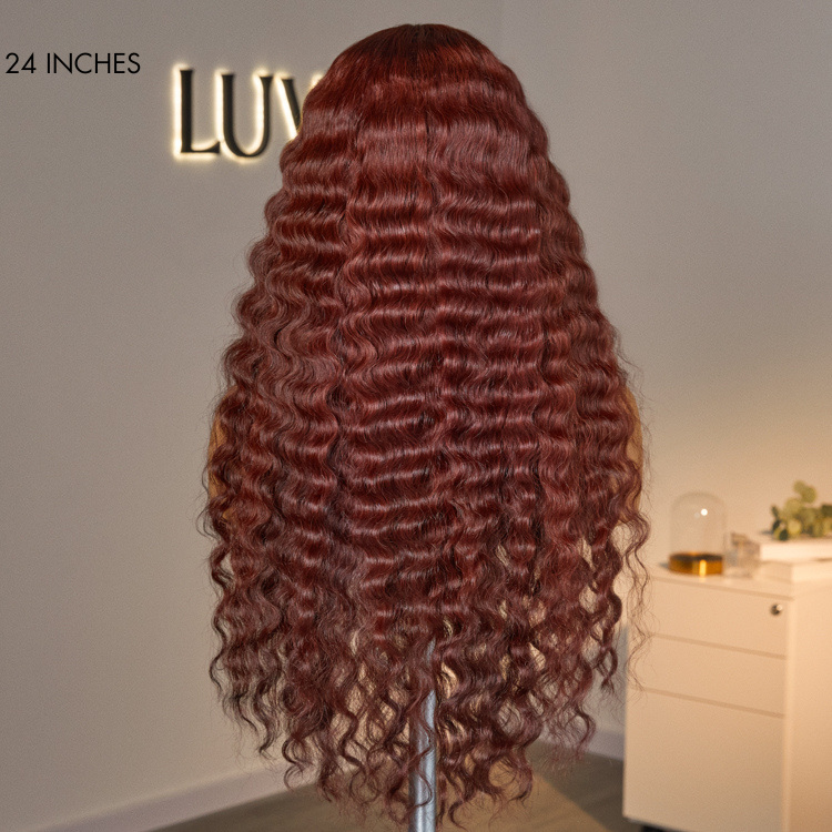 Retro Trends Dark Reddish Brown Ocean Wave Glueless 5x5 Closure Lace Long Wig