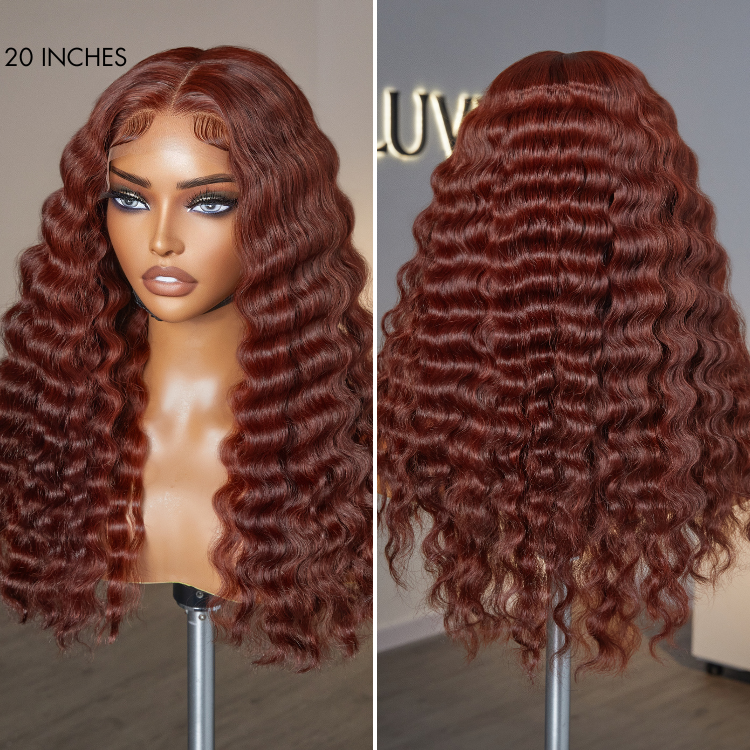 Retro Trends Dark Reddish Brown Ocean Wave Glueless 5x5 Closure Lace Long Wig