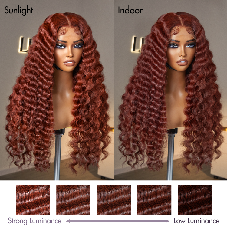 Retro Trends Dark Reddish Brown Ocean Wave Glueless 5x5 Closure Lace Long Wig