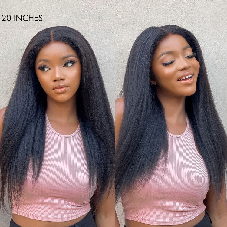 Natural Kinky Straight Glueless 5x5 Closure / 13x4 Frontal HD Lace Long Wig 100% Human Hair