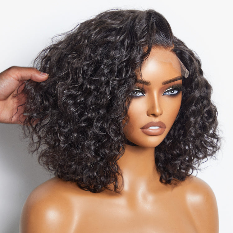 Water Wave C Parted Glueless Undetectable Minimalist Lace Wig with Bangs