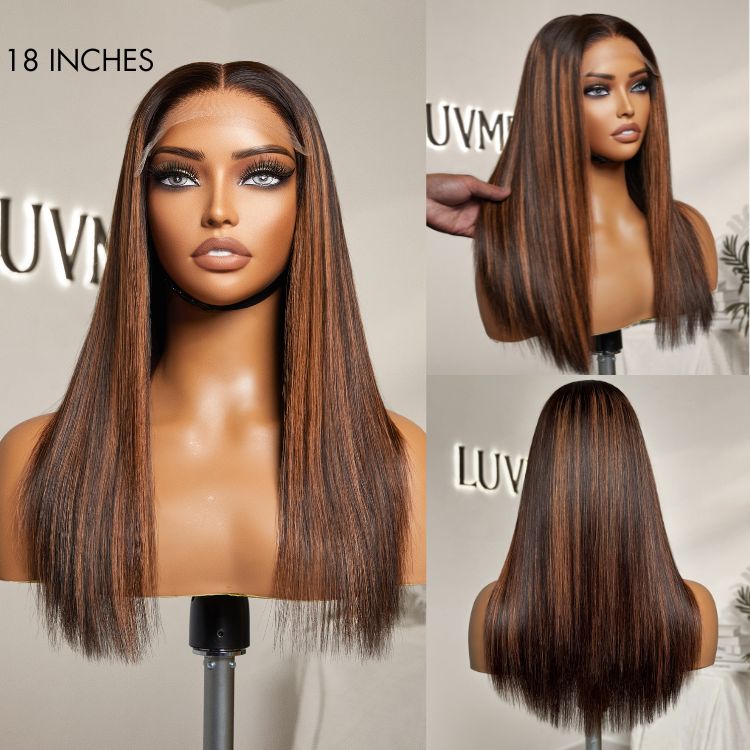 Classic Copper Ombre Highlights Silky Straight Glueless 5x5 Closure Lace Wig