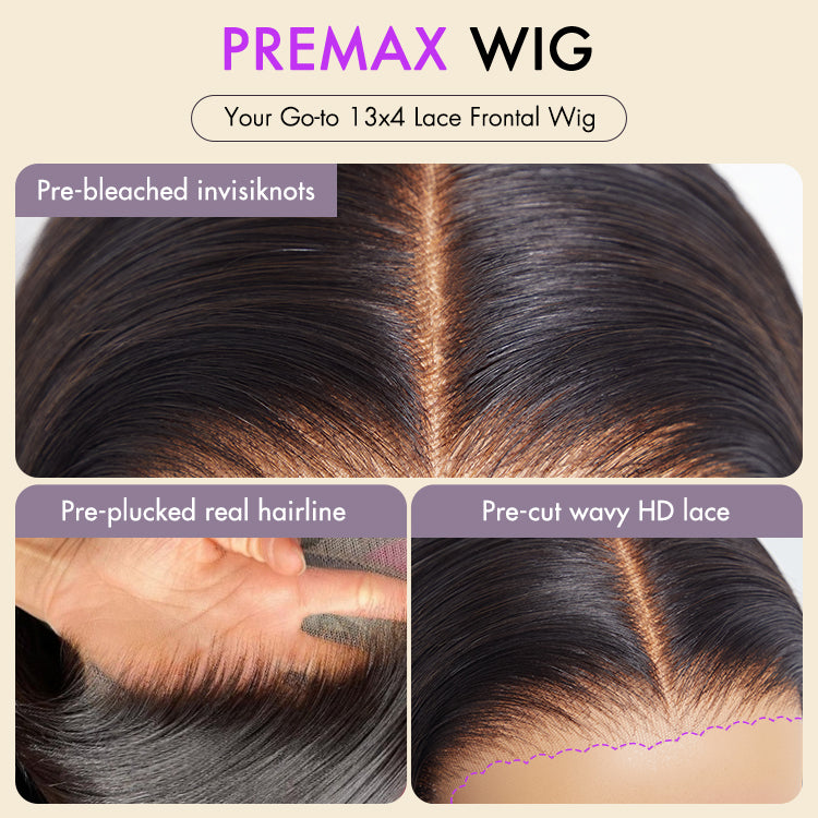 PreMax Wigs | Super Natural Hairline Silky Blunt Cut Glueless 13x4 Frontal Lace / 5x5 Closure HD Lace Human Hair Short Bob Wig