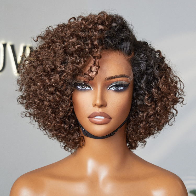 Ombre Brown Fluffy Kinky Curl Glueless Minimalist HD Lace Wig Ready To Go