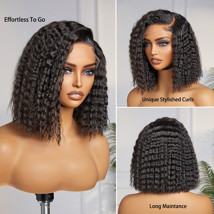 Boho-Chic | Super Bob Bohemian Curly Minimalist HD Lace Glueless C Part Short Wig 100% Human Hair