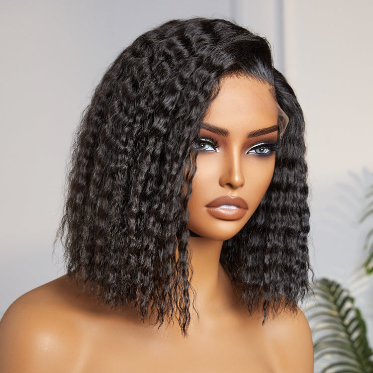 Boho-Chic | Super Bob Bohemian Curly Minimalist HD Lace Glueless C Part Short Wig 100% Human Hair