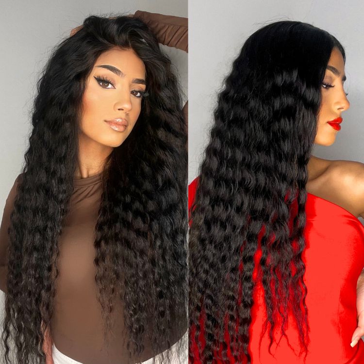 Boho-Chic | Flowy Bohemian 5x5 Closure Lace Glueless Mid Part Long Curly Wig 100% Human Hair