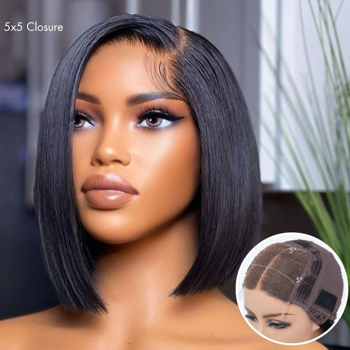 PreMax Wigs | Super Natural Hairline Silky Blunt Cut Glueless 13x4 Frontal Lace / 5x5 Closure HD Lace Human Hair Short Bob Wig