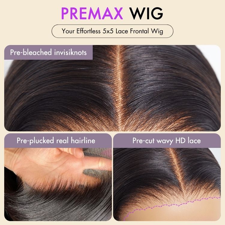 PreMax Wigs | Silky Blunt Cut Glueless 5x5 Closure Lace Shoulder Length Bob Wig Ready to Go Pre Plucked & Bleached