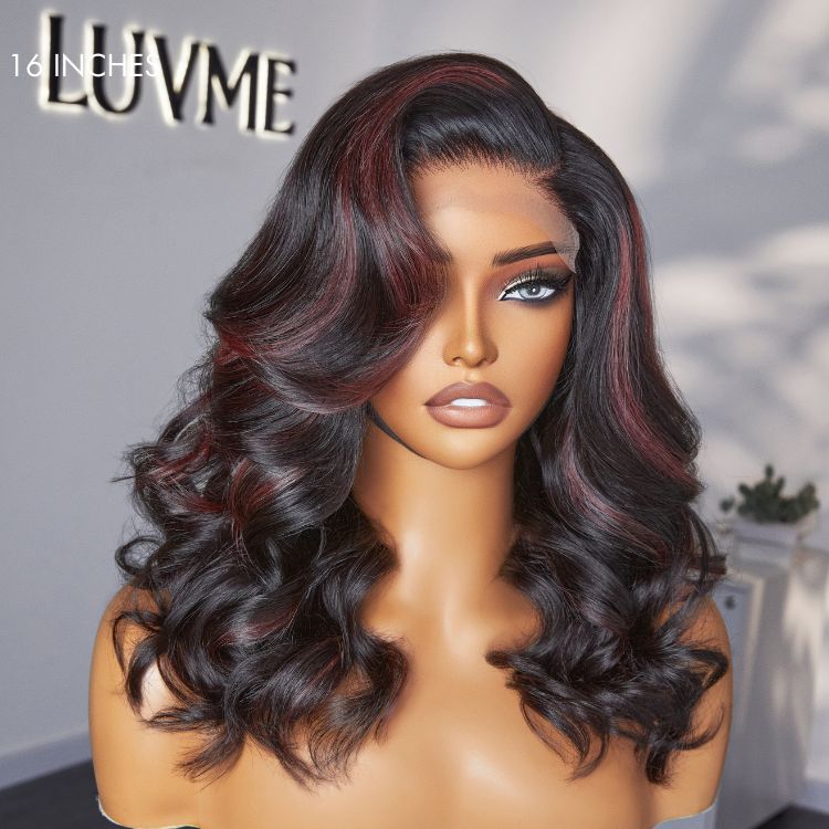 Dark Red Highlights C Part Loose Wave  Glueless 5x5 Closure Lace Wig Ready to Go