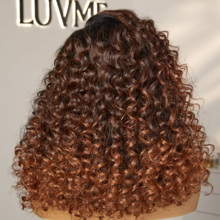 Luvme Hair PartingMax Glueless Wig Ombre Copper Brown / Natural Black Water Wave 7x6 Closure HD Lace Wig